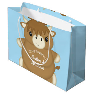 Scottish Highland Cow Baby Shower Blue Large Gift Bag