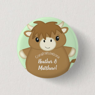 Scottish Highland Cow Baby Shower Green 3 Cm Round Badge