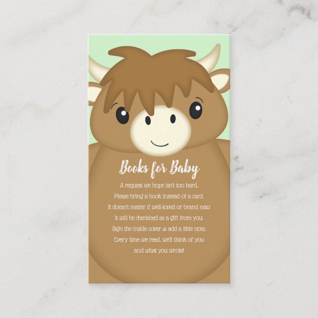Scottish Highland Cow Baby Shower Green Enclosure Card (Front)