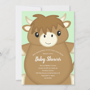 Scottish Highland Cow Baby Shower Green Invitation