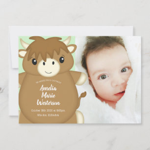 Scottish Highland Cow Baby Shower Green Invitation