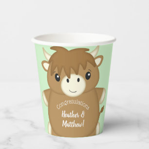 Scottish Highland Cow Baby Shower Green Paper Cups