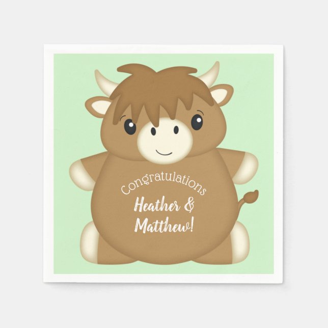 Scottish Highland Cow Baby Shower Napkin (Front)