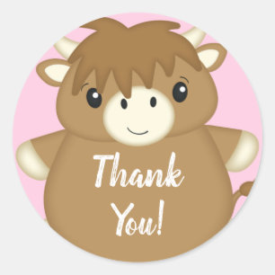 Scottish Highland Cow Baby Shower Pink Classic Round Sticker