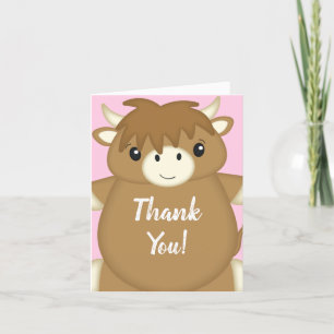 Scottish Highland Cow Baby Shower Pink Thank You Card
