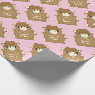 Scottish Highland Cow Baby Shower Pink Wrapping Paper