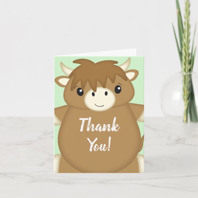 Scottish Highland Cow Baby Shower Thank You Card (Front)