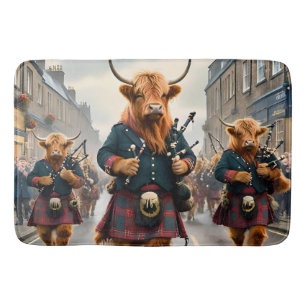 Scottish Highland Cow Bagpipe Parade, Bath Mat