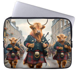 Scottish Highland Cow Bagpipe Parade, Laptop Sleeve