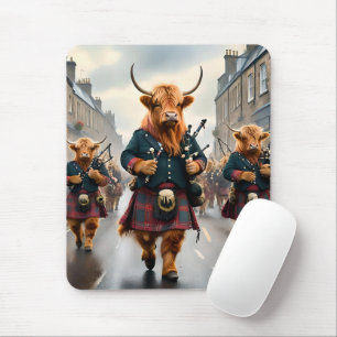 Scottish Highland Cow Bagpipe Parade, Mouse Mat