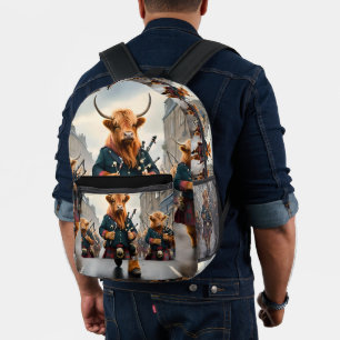 Scottish Highland Cow Bagpipe Parade, Printed Backpack