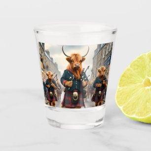 Scottish Highland Cow Bagpipe Parade, Shot Glass
