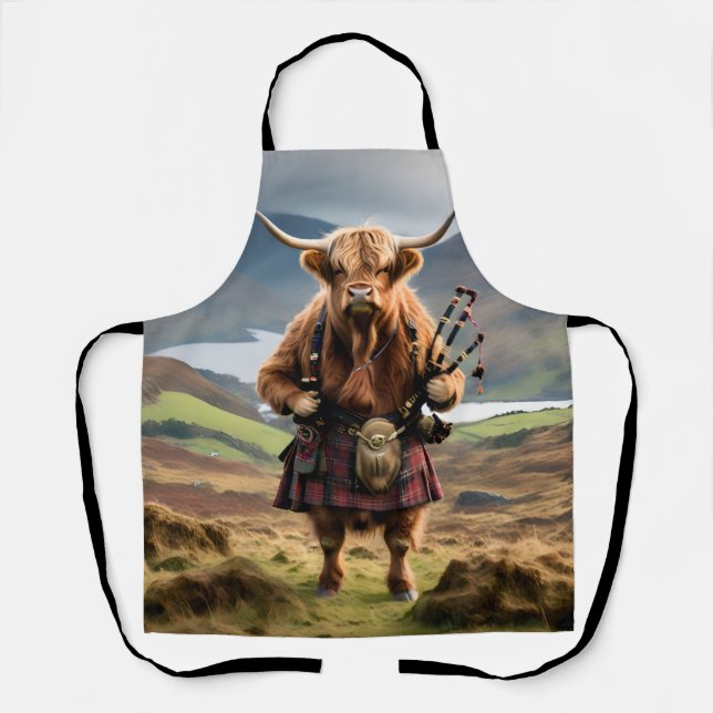 Scottish Highland Cow Bagpiper,  Apron (Front)