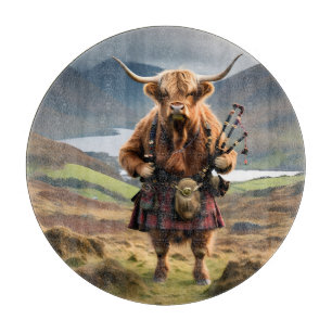 Scottish Highland Cow Bagpiper, Cutting Board
