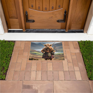 Scottish Highland Cow Bagpiper, Doormat