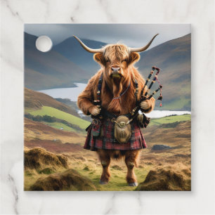 Scottish Highland Cow Bagpiper, Favour Tags