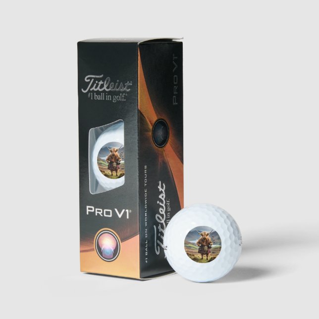 Scottish Highland Cow Bagpiper, Golf Balls (Packaging)