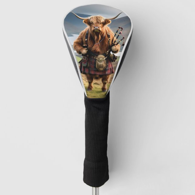 Scottish Highland Cow Bagpiper, Golf Head Cover (Front)