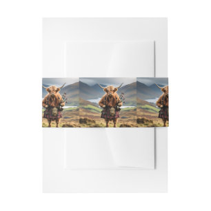 Scottish Highland Cow Bagpiper, Invitation Belly Band