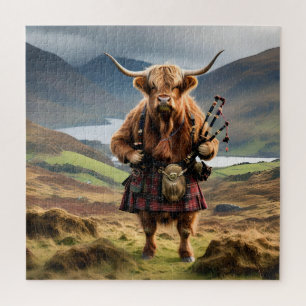 Scottish Highland Cow Bagpiper,  Jigsaw Puzzle