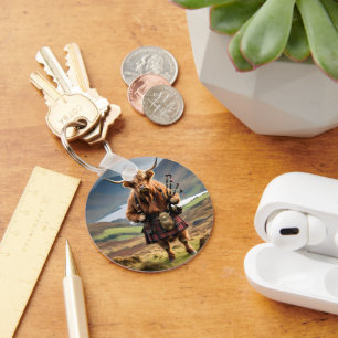 Scottish Highland Cow Bagpiper, Key Ring