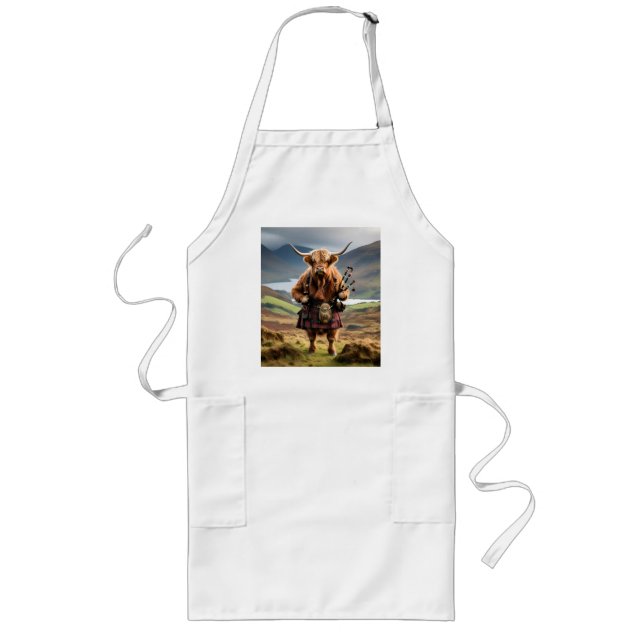 Scottish Highland Cow Bagpiper,  Long Apron (Front)