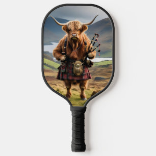 Scottish Highland Cow Bagpiper, Pickleball Paddle