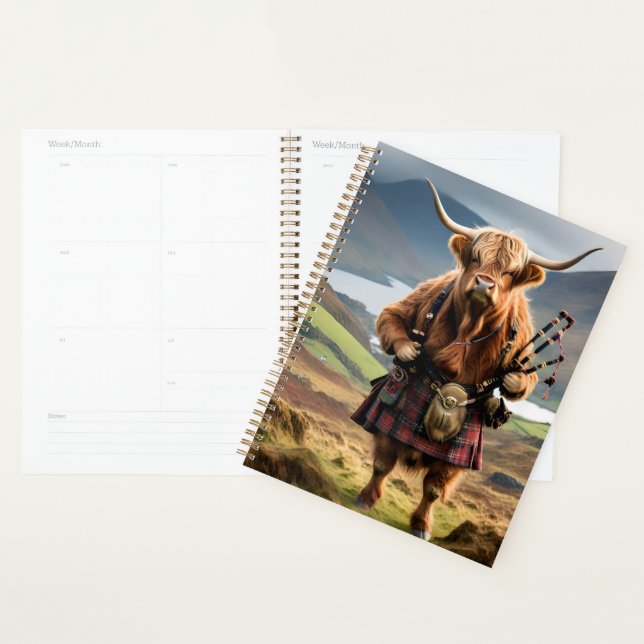 Scottish Highland Cow Bagpiper, Planner (Display)