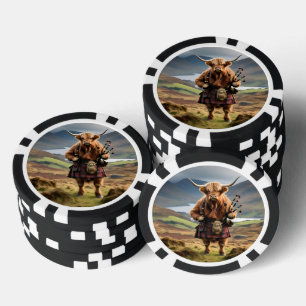 Scottish Highland Cow Bagpiper, Poker Chips
