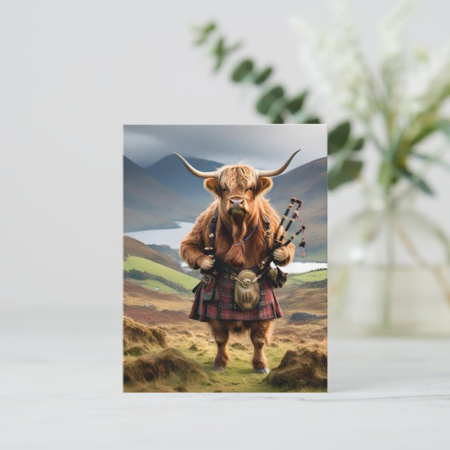 Scottish Highland Cow Bagpiper,  Postcard (Standing Front)