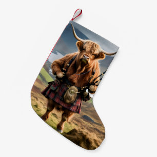 Scottish Highland Cow Bagpiper, Small Christmas Stocking