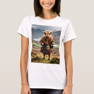 Scottish Highland Cow Bagpiper,  T-Shirt