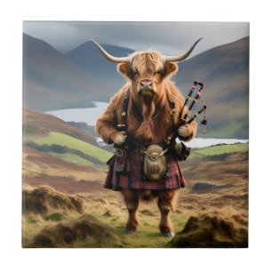 Scottish Highland Cow Bagpiper,  Tile