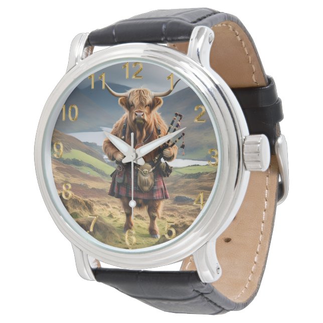 Scottish Highland Cow Bagpiper, Watch (Angled)