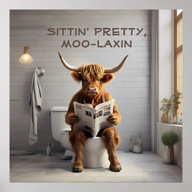Scottish highland cow Bathroom Hillarious Wall Art (Front)
