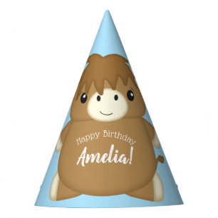 Scottish Highland Cow Birthday Party Blue Party Hat