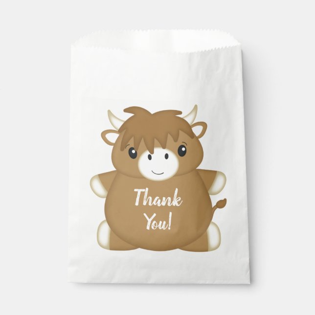 Scottish Highland Cow Birthday Party Pink Favour Bags (Front)