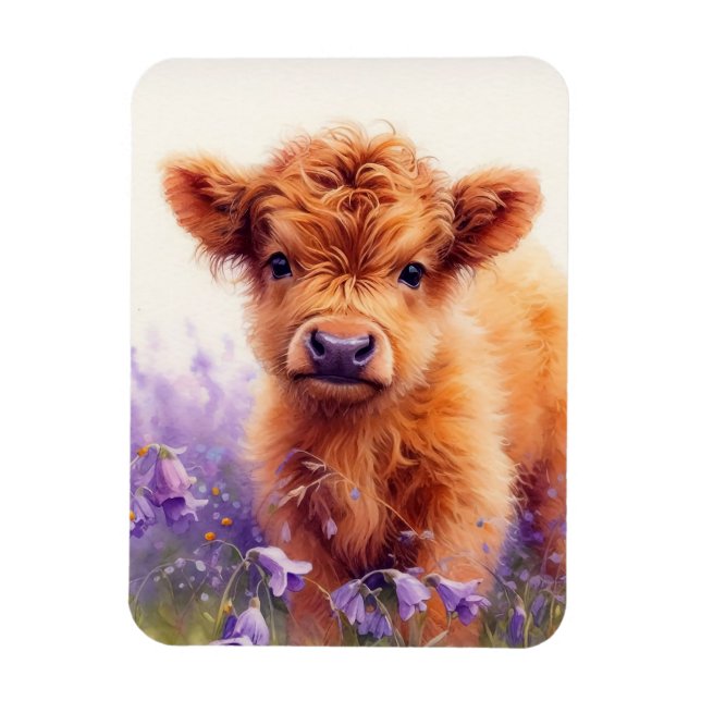 Scottish Highland Cow Calf Wildflowers Flexible Magnet (Vertical)