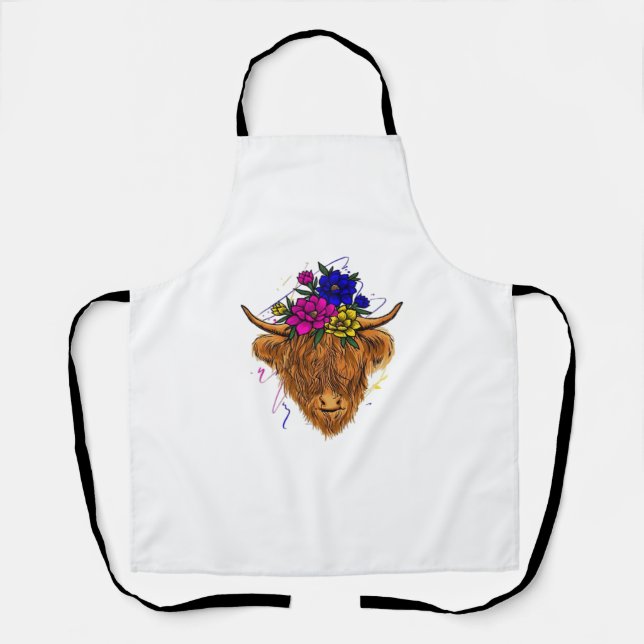 Scottish Highland Cow Cattle Cow Whisperer Farming Apron (Front)