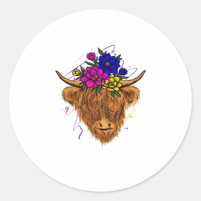 Scottish Highland Cow Cattle Cow Whisperer Farming Classic Round Sticker (Front)
