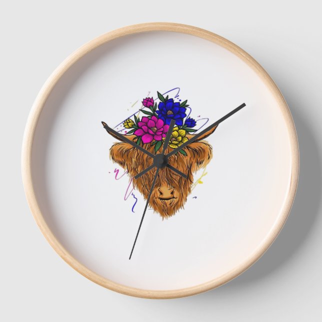 Scottish Highland Cow Cattle Cow Whisperer Farming Clock (Front)