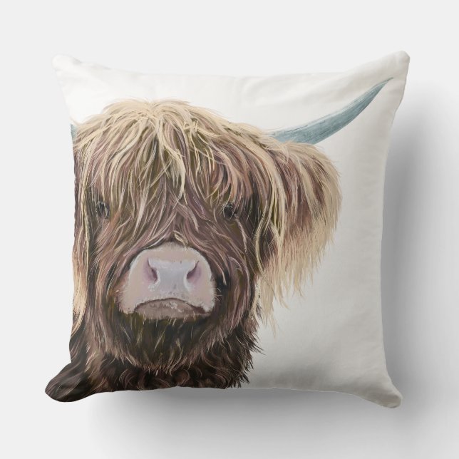 Scottish Highland Cow Charlie With Straggly Hair Cushion (Front)