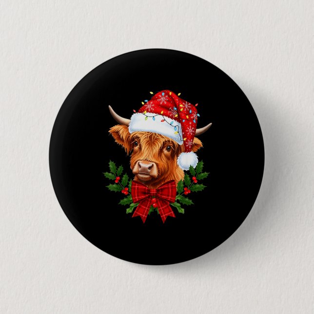 Scottish Highland Cow Christmas Funny Cow Lover Xm 6 Cm Round Badge (Front)