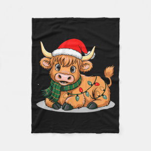 Scottish Highland Cow Christmas Lights Xmas Party Fleece Blanket