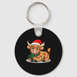 Scottish Highland Cow Christmas Lights Xmas Party  Key Ring