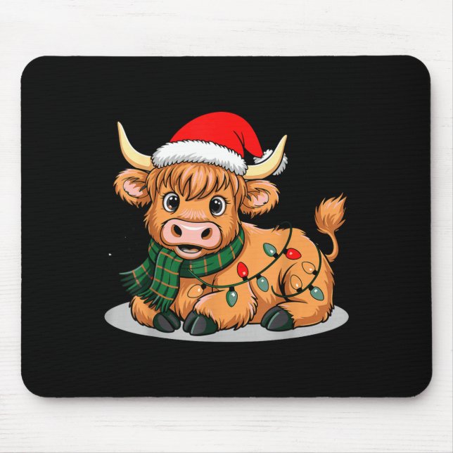 Scottish Highland Cow Christmas Lights Xmas Party  Mouse Mat (Front)