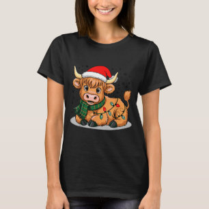 Scottish Highland Cow Christmas Lights Xmas Party  T-Shirt