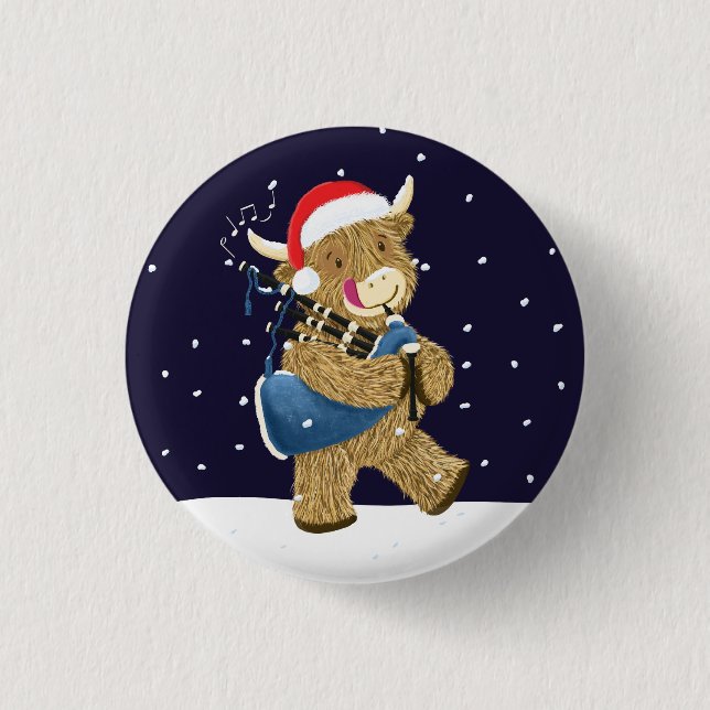 Scottish Highland Cow Christmas Piper 3 Cm Round Badge (Front)