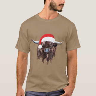 Scottish Highland Cow Christmas Santa Hat Oversize T-Shirt