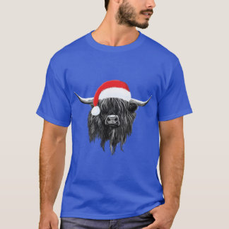 Scottish Highland Cow Christmas Santa Hat T-Shirt